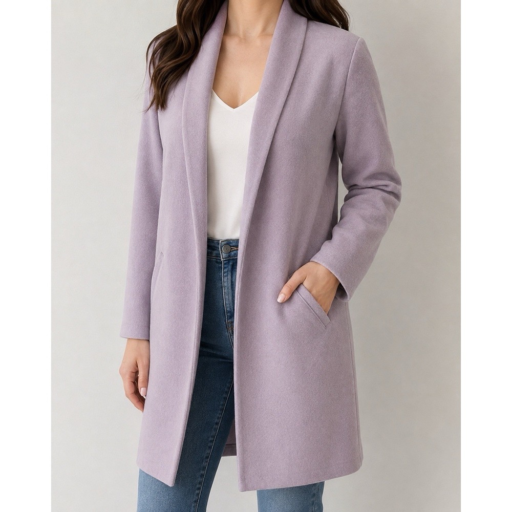 LEITH Women's Small Lavender Open Front Midi Coat Longline Lightweight Pockets